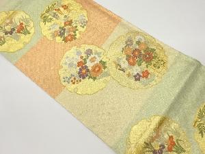 佐賀錦横縞に雪輪文・花々模様織出し袋帯